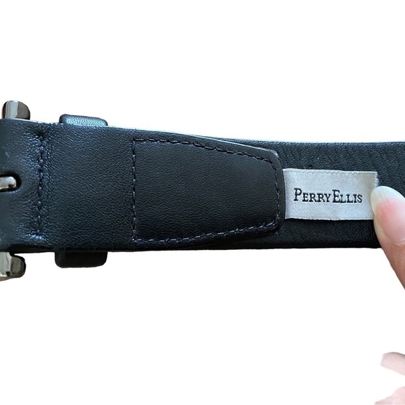 PERRY ELLIS black leather belt waist 34 size 85 - Picture 4 of 7